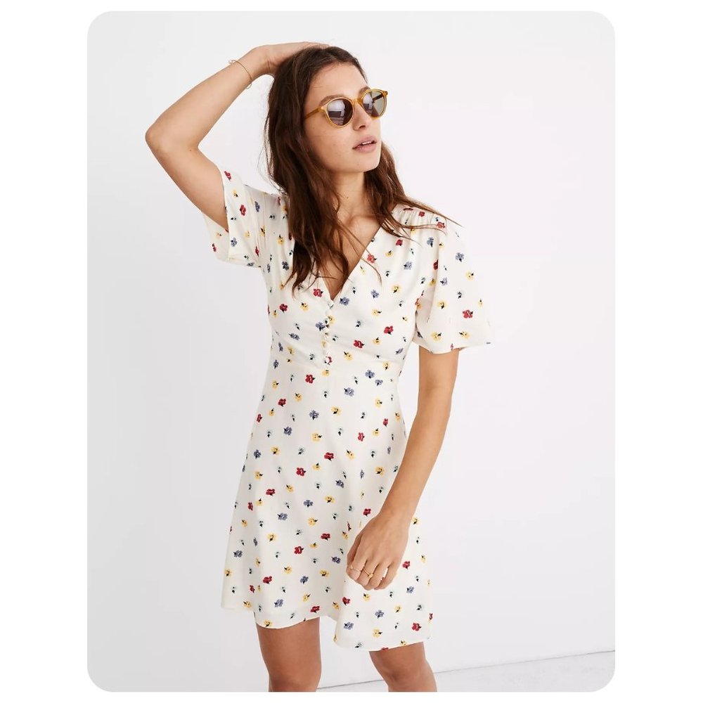 Madewell Orchard Flutter-Sleeve Dress in Confetti Floral sz 8